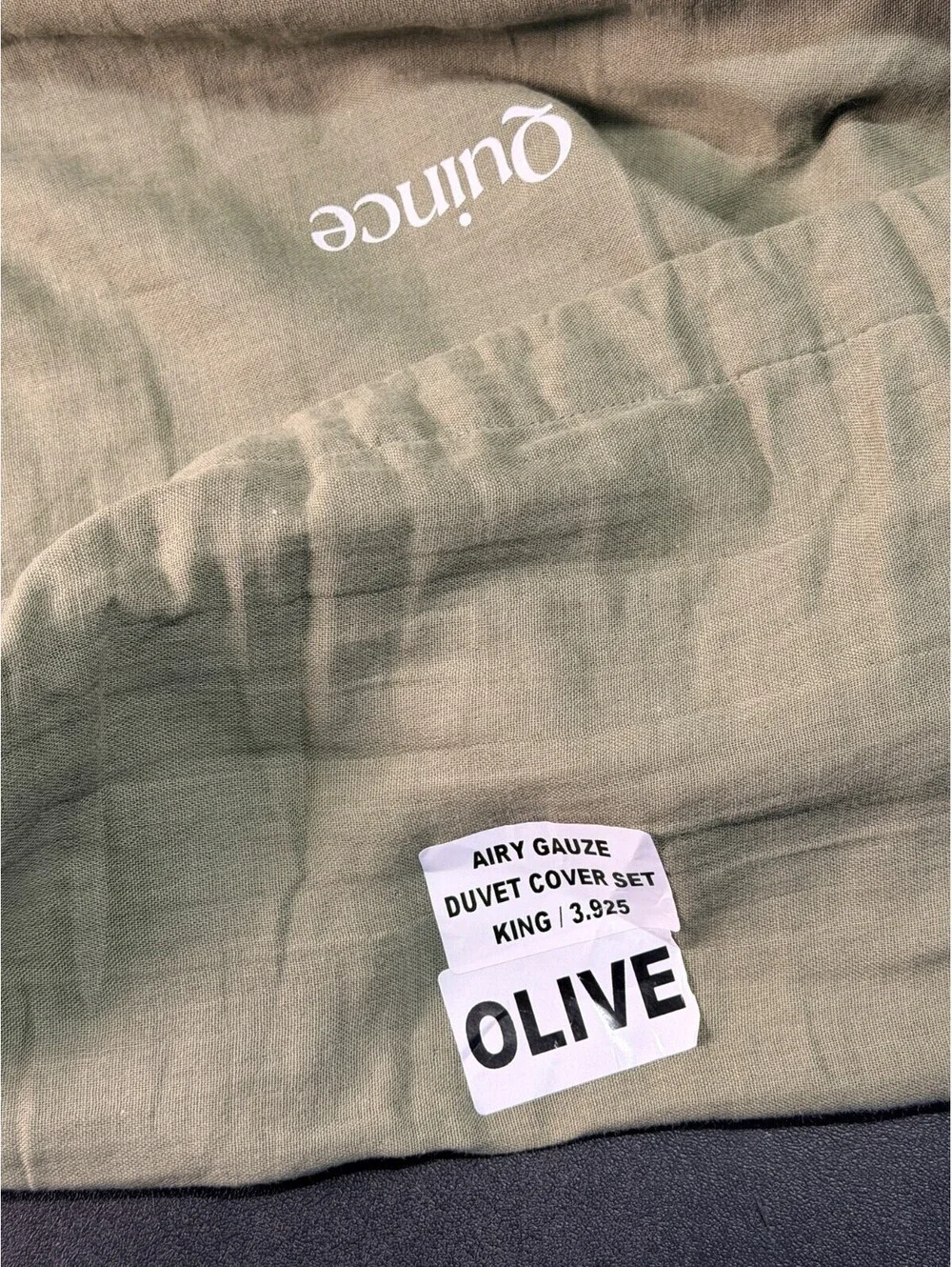 Quince Organic Airy Gauze Duvet Cover Set King Olive 100% Cotton NEW